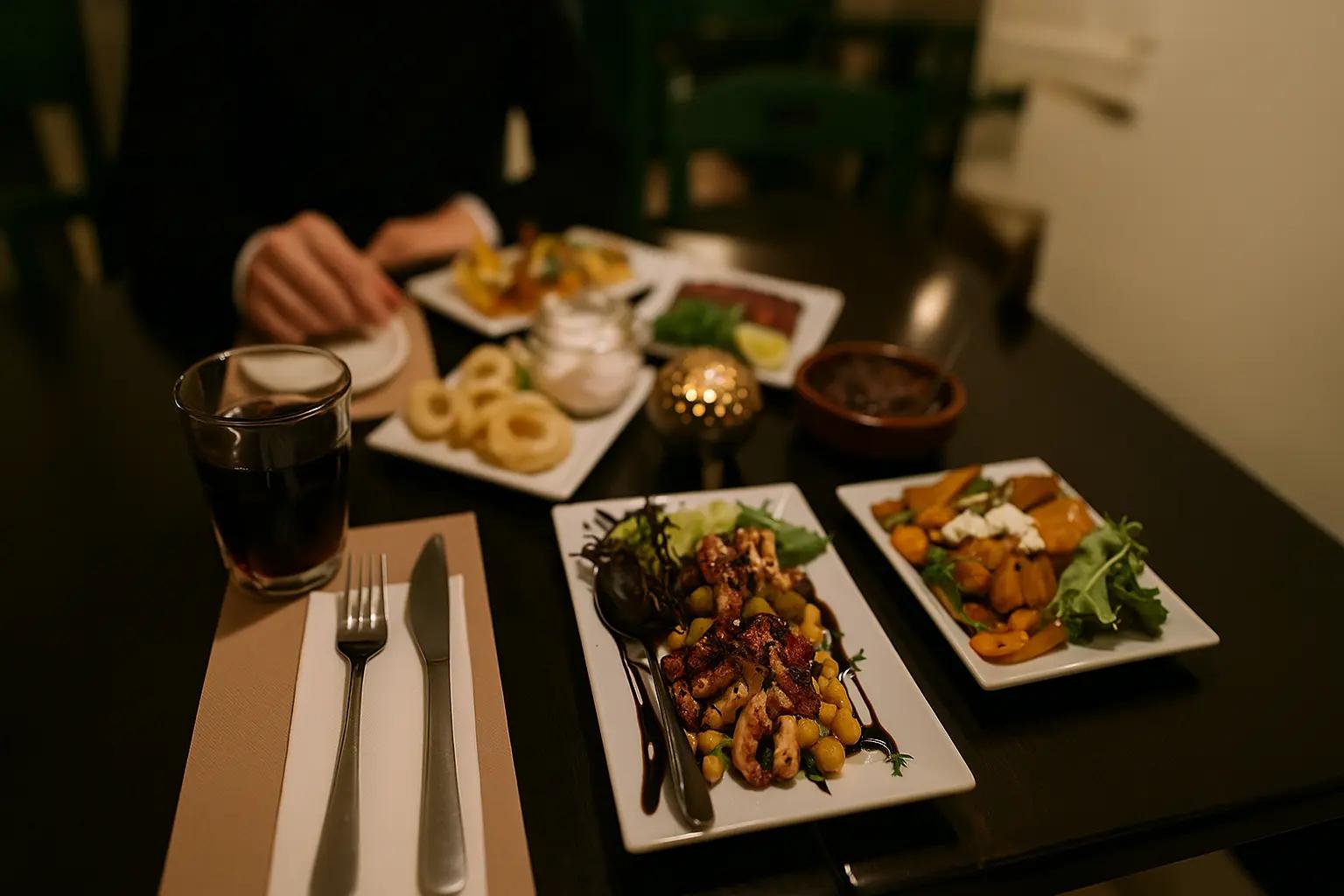A traditional platter of Greek dishes and mezze dips, photographed to highlight the freshness of the ingredients.